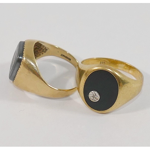 166 - A 9 carat gold onyx and diamond signet ring, and a 9 carat gold hematite set ring, combined weight 7... 