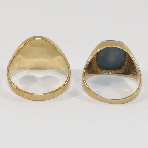 166 - A 9 carat gold onyx and diamond signet ring, and a 9 carat gold hematite set ring, combined weight 7... 