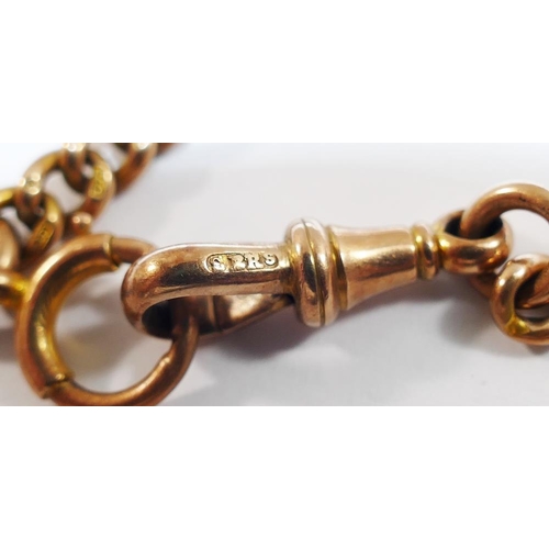 192 - A Victorian 9 carat rose gold watch chain, with 'T' bar, the graduated curb links individually marke... 