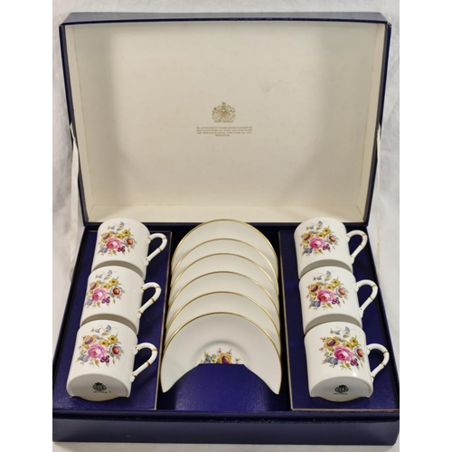 20 - A Royal Worcester 'Posies' pattern bone chain six place coffee set, in original box