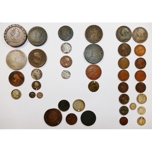 207 - Victorian and earlier British coins and tokens including 16 coins from the reign of Queen Victoria, ... 