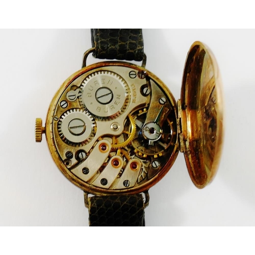 214 - A 9 carat gold cased ladies Buren wrist watch, London 1928, the white dial with Arabic numerals, wit... 