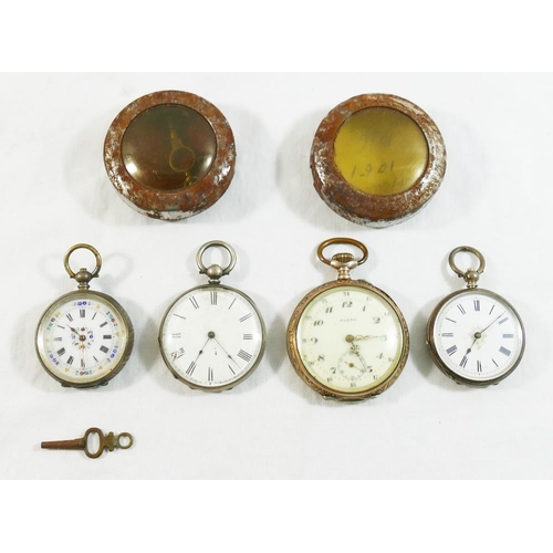 224 - A ladies 19th century Continental silver cased pocket watch, the white enamel dial decorated in gilt... 