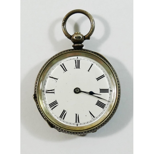 225 - A Victorian silver cased key wind pocket watch, Birmingham 1883, the case ornately decorated with ma... 