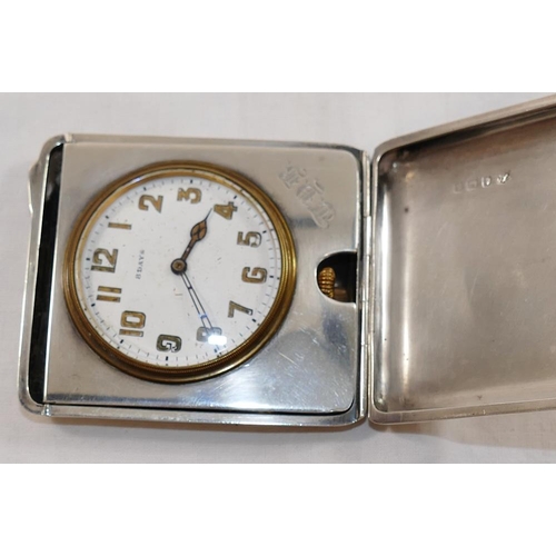 226 - A silver cased folding bedside clock, with eight day movement,  Birmingham 1925 by Adie Bros Ltd, th... 