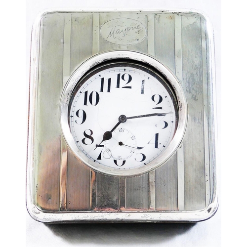 227 - A silver plated goliath pocket watch, housed in a silver mounted black morocco case with easel back,... 