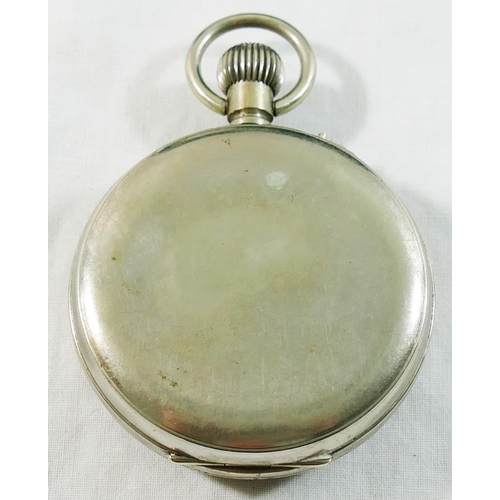 227 - A silver plated goliath pocket watch, housed in a silver mounted black morocco case with easel back,... 