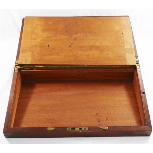 240 - A large 19th century mahogany brass bound writing slope with side drawer and carrying handles, and t... 