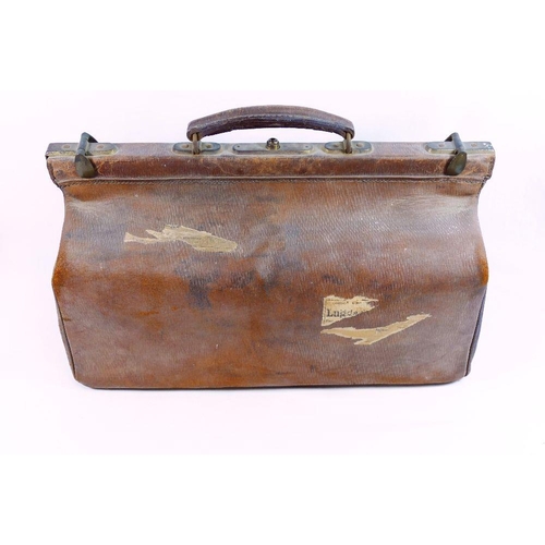 248 - Three items of vintage leather luggage comprised of a Gladstone bag, 46cm x 23cm and a pair of leath... 