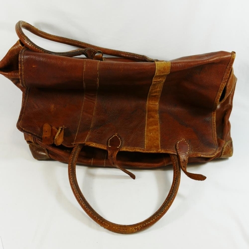 248 - Three items of vintage leather luggage comprised of a Gladstone bag, 46cm x 23cm and a pair of leath... 