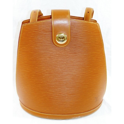 251 - A Louis Vuitton 'Cluny' camel coloured Epi leather shoulder bucket bag, with top flat closure, inter... 