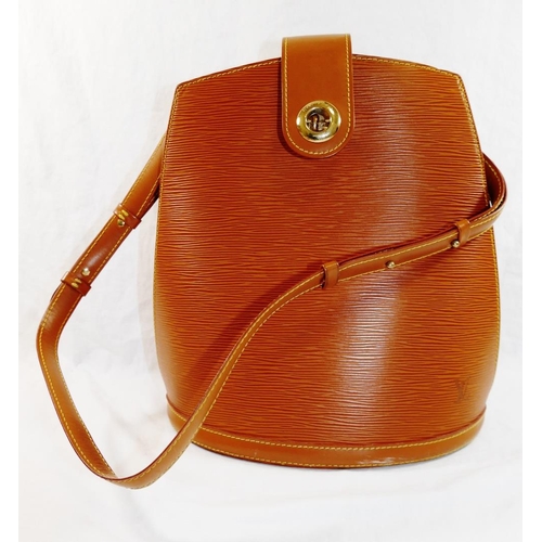 251 - A Louis Vuitton 'Cluny' camel coloured Epi leather shoulder bucket bag, with top flat closure, inter... 