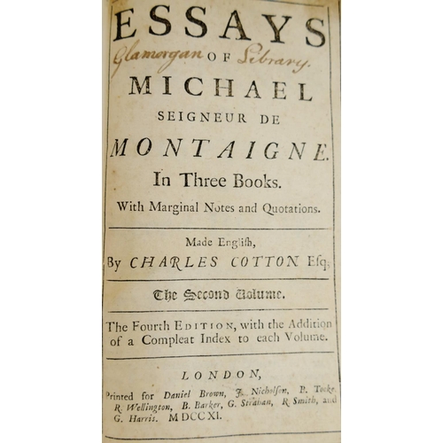 284 - 'Essays of Michael Seigneur de Montaigne', translated to English by Charles Cotton, in three volumes... 