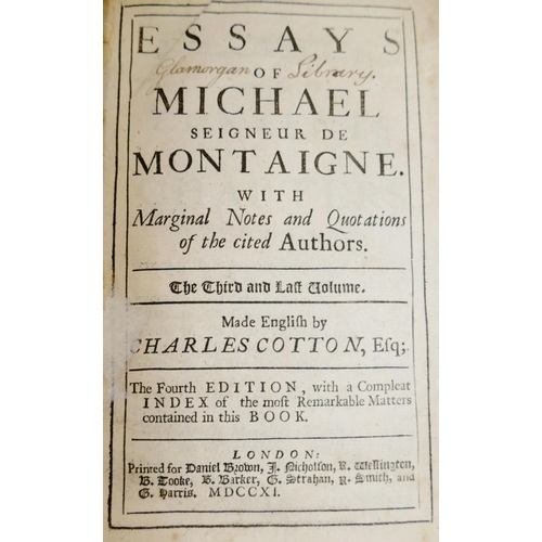 284 - 'Essays of Michael Seigneur de Montaigne', translated to English by Charles Cotton, in three volumes... 