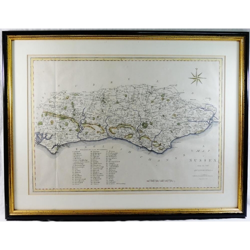 290 - John Cary (1754-1835) 'Sussex' Hand coloured map Published by John Stockdale of Piccadilly in 1805 3... 