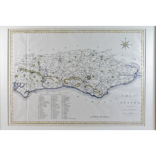 290 - John Cary (1754-1835) 'Sussex' Hand coloured map Published by John Stockdale of Piccadilly in 1805 3... 