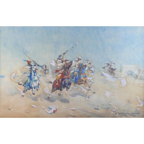 303 - Edward Aubrey Hunt (1855-1922) Moroccan Horsemen Watercolour Signed lower right 36cm x 56cm Framed a... 