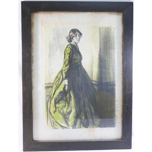 304 - Gerald Spencer Pryse (1888-1956)+ Portrait of a woman in a green dress Lithograph Signed lower right... 