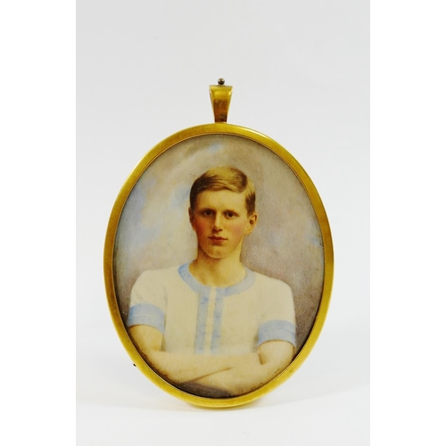 307 - A late Victorian oval portrait miniature on ivory of a young man in a Cambridge University athletic ... 