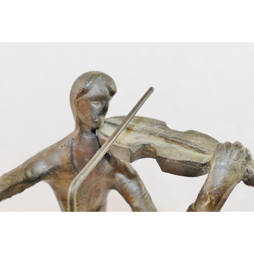 313 - A 20th century abstract bronze sculpture of a male violin player, 26.5cm high