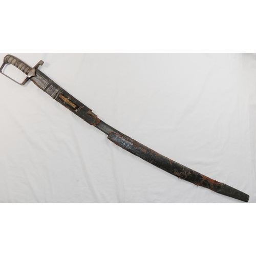 48 - An 18th century North European cavalry scabre, with wire bound shagreen grip, the back of the blade ... 