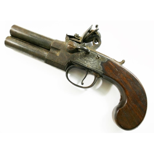 49 - An 18th century double barrelled flint lock pistol by Aston of Manchester, with steel action and bar... 