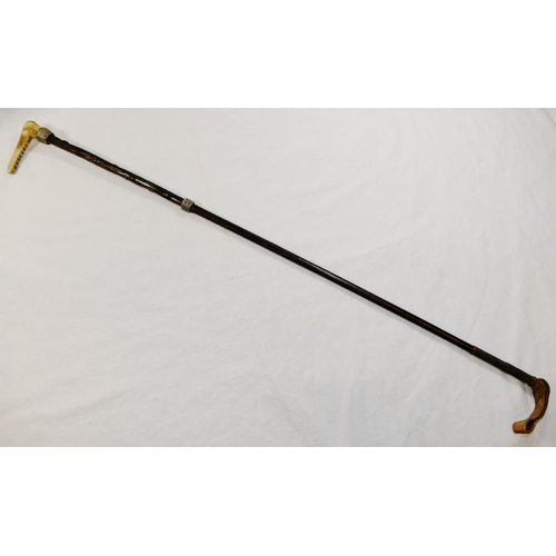 54 - An antler handled baleen riding crop, with woven silver coloured metal wire mounts, the handle with ... 