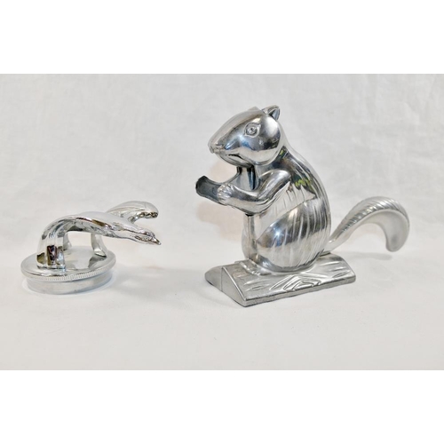 64 - A chrome plated Chevrolet 'Chevy' eagle car mascot, 14.5cm long, base 7.5cm diameter, and a novelty ... 