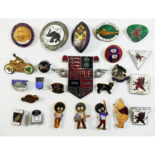 70 - A collection of 24 enamelled and other pins and badges including motorcycle racing interest, compris... 