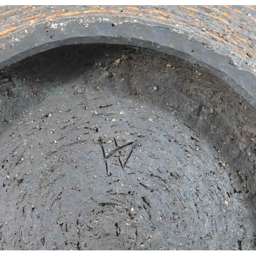 320 - Ann Hitchcock (20th/21st century British)+ Stoneware pottery bowl with glazed interior and orange ba... 