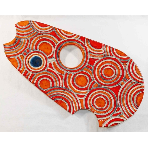 322 - Jade Graham (20th/21st Century British)+ A red and orange glazed pottery 'aboriginal' dish, signed b... 