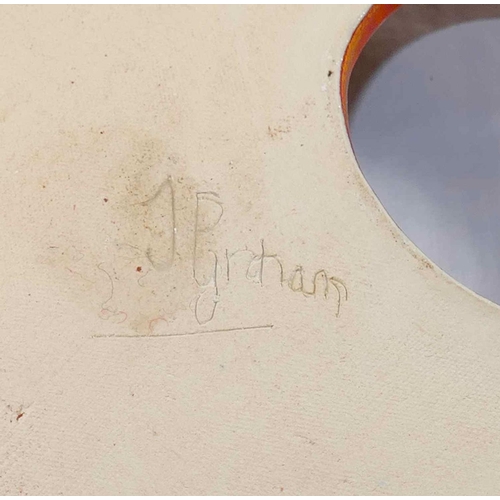 322 - Jade Graham (20th/21st Century British)+ A red and orange glazed pottery 'aboriginal' dish, signed b... 