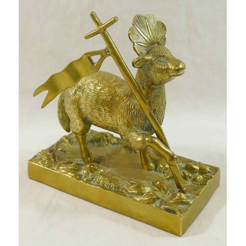 41 - A brass figure of the Lamb of God on rectangular plinth, the symbol of The Honorable Society of the ... 
