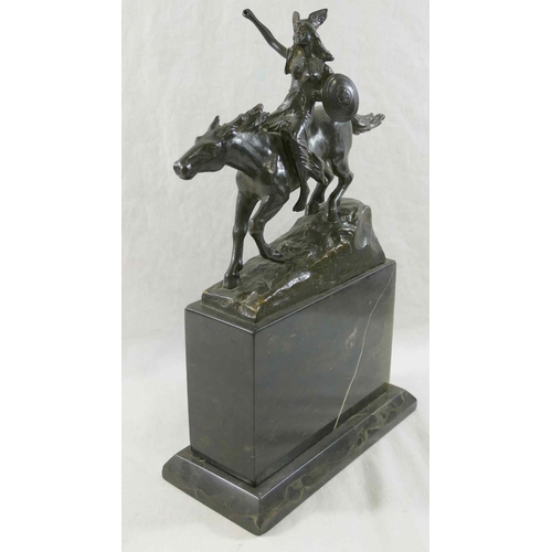 44 - A Valkyrie on horseback, bronze, signed Schmidt-Felling, on raised rectangular stepped plinth, 28.5c... 