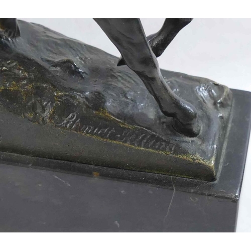 44 - A Valkyrie on horseback, bronze, signed Schmidt-Felling, on raised rectangular stepped plinth, 28.5c... 