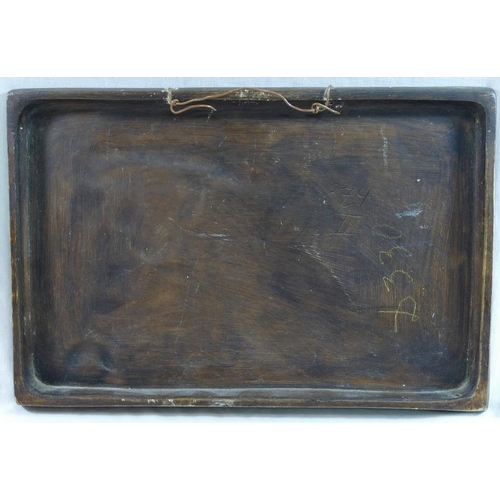 1 - An early 20th century European rectangular plaster hand painted wall plaque, decorated in bas relief... 