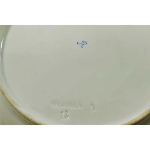 11 - A set of six Meissen porcelain fruit plates with impressed 'MEISSEN' mark, hand painted with flowers... 