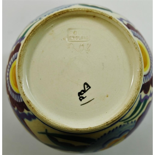 13 - A small Poole Pottery hand painted 'bluebird' pattern vase, initialled PB, 8.5cm high