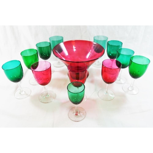 18 - Quantity of Victorian and later drinking glasses including cranberry glass, green glass, wheel engra... 
