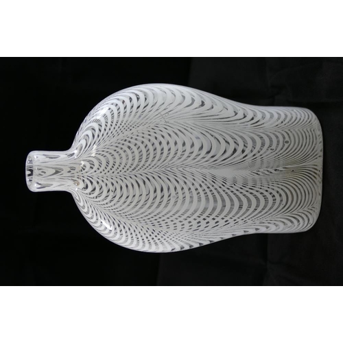 19 - A 19th century Nailsea glass flask or bottle, with typical white latticino decoration, 20cm long