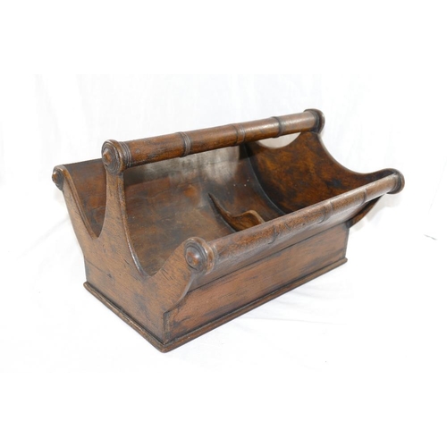 33 - An early 19th century bottle carrier, for two bottles, with turned handle, 35.5cm long