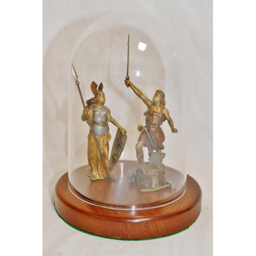 39A - Two small modern cold painted bronze Classical figures of a Valkyrie and a blacksmith, on turned woo... 
