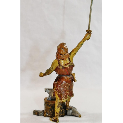 39A - Two small modern cold painted bronze Classical figures of a Valkyrie and a blacksmith, on turned woo... 