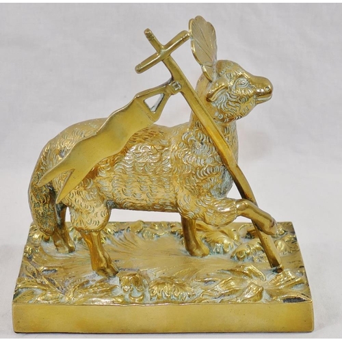 41 - A brass figure of the Lamb of God on rectangular plinth, the symbol of The Honorable Society of the ... 