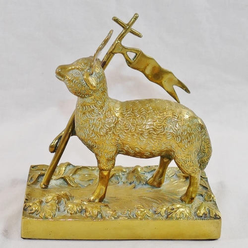 41 - A brass figure of the Lamb of God on rectangular plinth, the symbol of The Honorable Society of the ... 