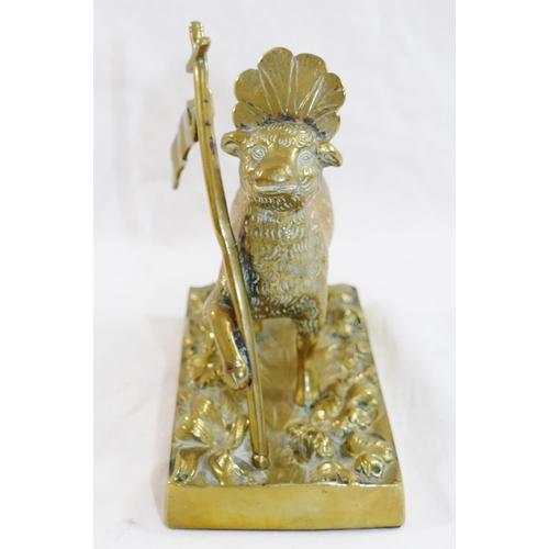41 - A brass figure of the Lamb of God on rectangular plinth, the symbol of The Honorable Society of the ... 