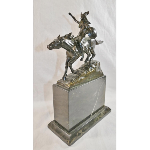 44 - A Valkyrie on horseback, bronze, signed Schmidt-Felling, on raised rectangular stepped plinth, 28.5c... 