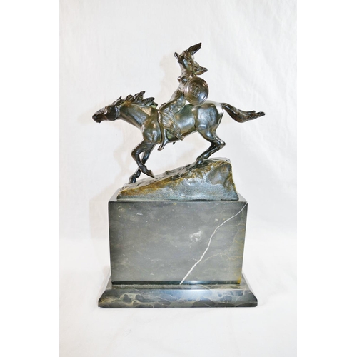 44 - A Valkyrie on horseback, bronze, signed Schmidt-Felling, on raised rectangular stepped plinth, 28.5c... 