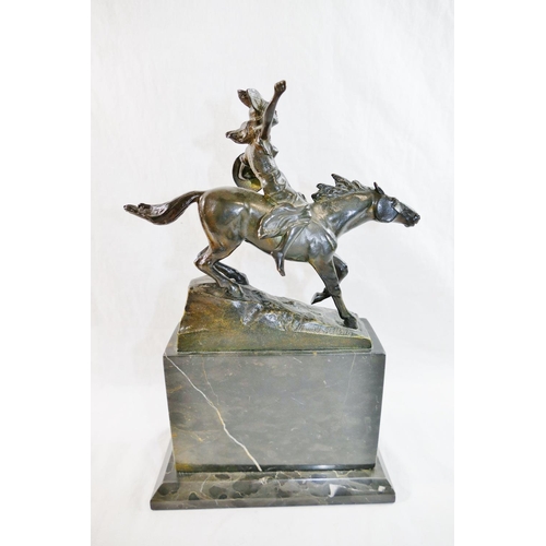 44 - A Valkyrie on horseback, bronze, signed Schmidt-Felling, on raised rectangular stepped plinth, 28.5c... 