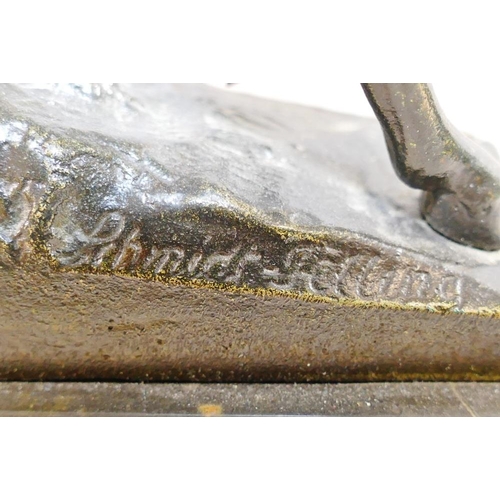 44 - A Valkyrie on horseback, bronze, signed Schmidt-Felling, on raised rectangular stepped plinth, 28.5c... 